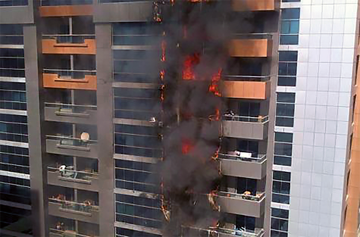 The fire in Saif Belhasa Tower, Dubai, in October 2012.