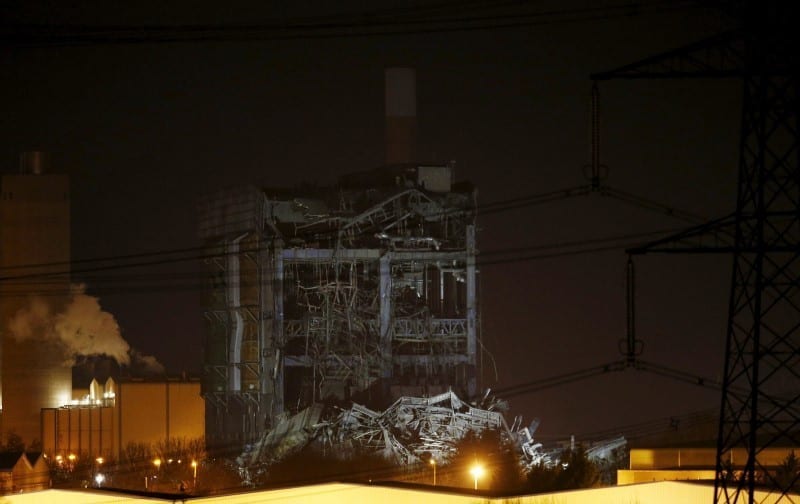 A general view shows the remains of a building after it collapsed at the disused Didcot Power Station in Didcot, southern England, February 23, 2016. REUTERS/Peter Nicholls