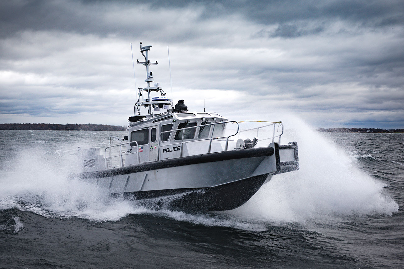 LA Port Police CBRN boat in rough water sea trials off Kingston Ontario.