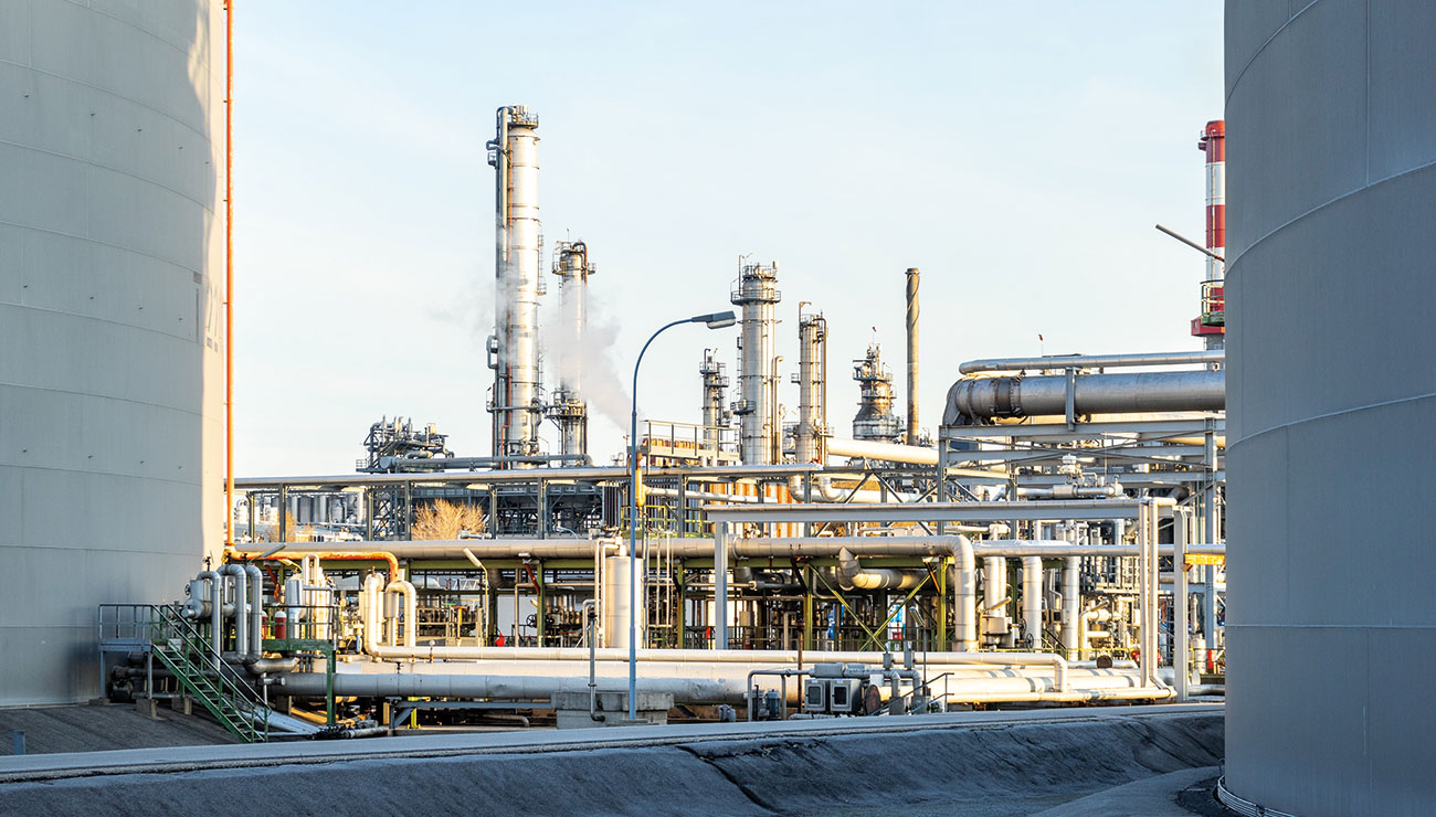 Typical oil refinery using pressure relief vents.