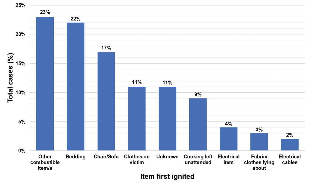 Figure 1: The items first ignited and associated percentage of cases.