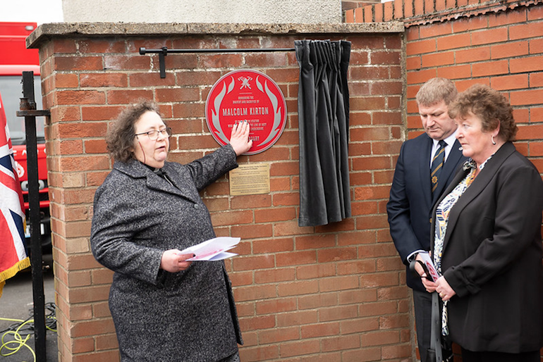 Unveiling Red Plaque Memorial to Malcolm Kirton. (FBU)