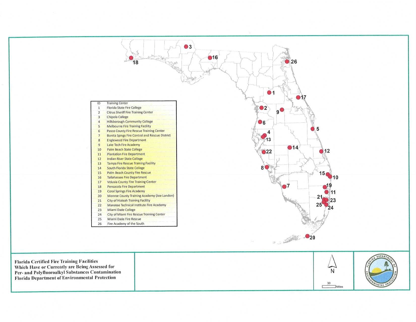 Map of Fire Training Facilities with Usage of AFFF, (https://floridadep.gov/waste/waste-cleanup/documents/map-fire-training-facilities-usage-afff)