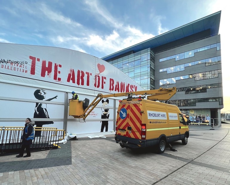 The Art of Banksy exhibition was housed in a temporary venue at Salford Quays, Greater Manchester. (Hyfire Wireless / Advanced Electronics)