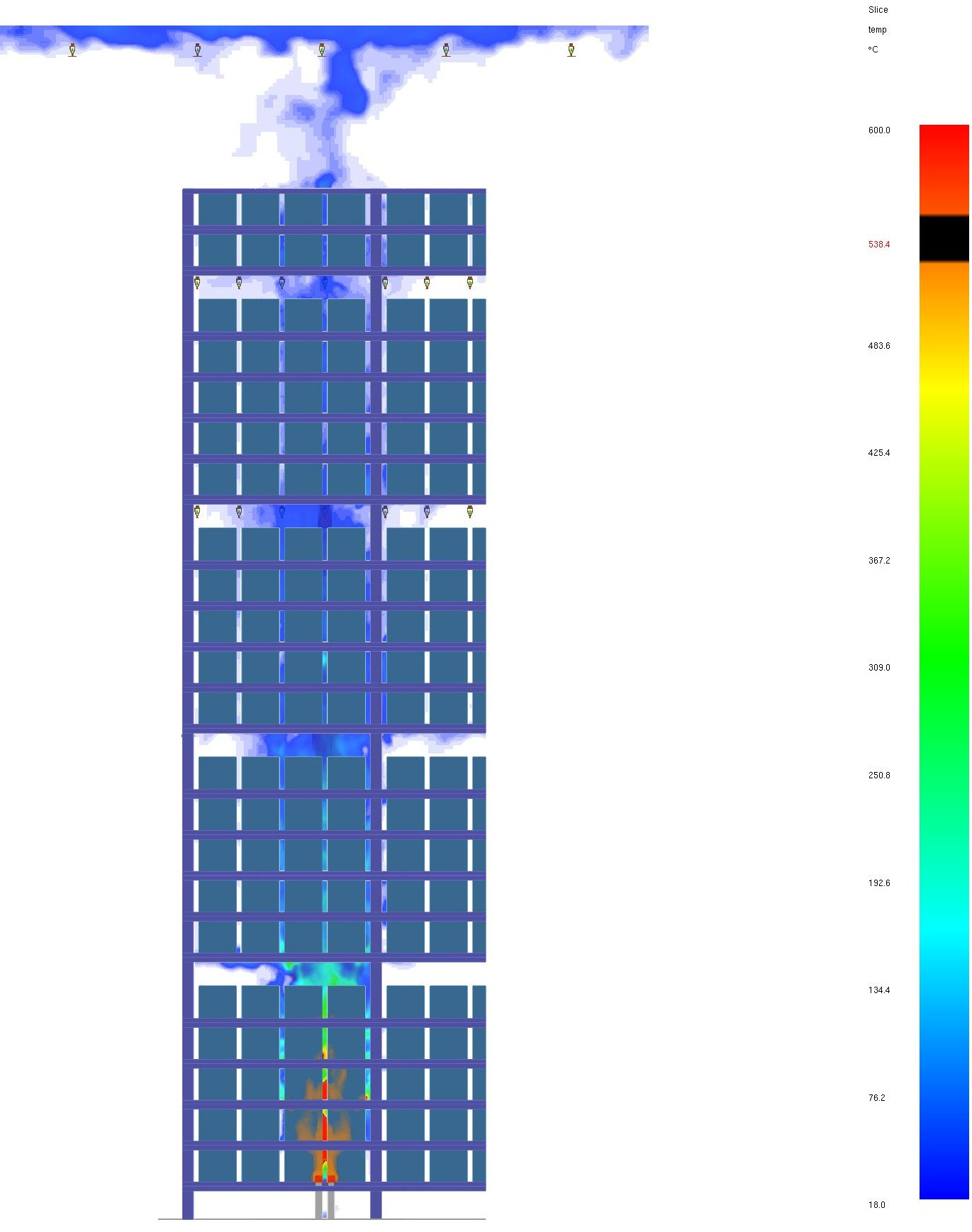 Temperature contour plot showing heat movement throughout a section of an ASRS rack structure.