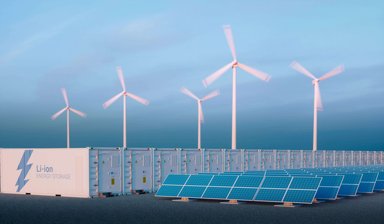Figure 1: ESS park with several containers to store energy from solar and wind power. (©malp, 123rf.com)